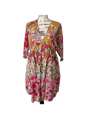 Natural Life Womens Size S Stella Mini Dress V-Neck Loose-Fit Floral Boho NEW